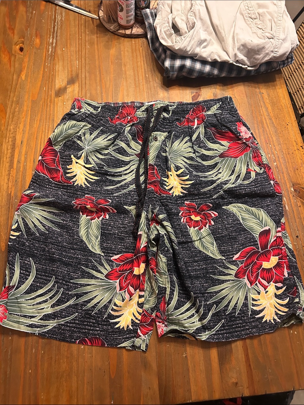 Tropical Floral shorts - black with Red & Yellow Flowers